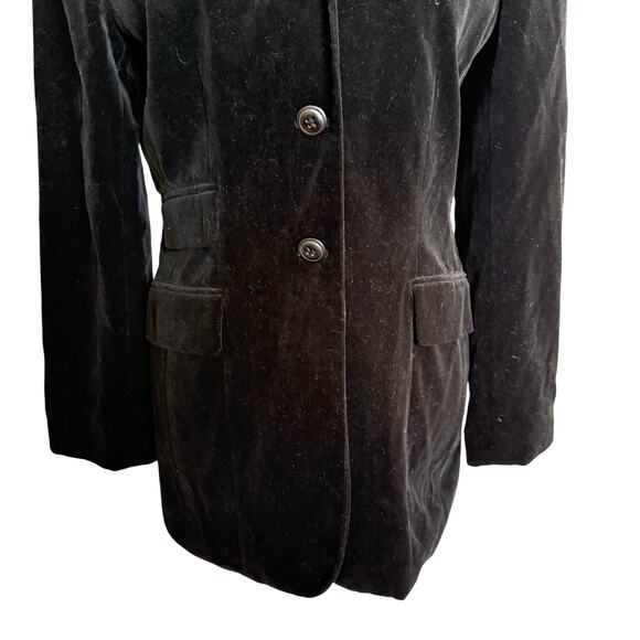 Vintage Ann Taylor Velvet Blazer Size 6 Black Three Button Lined Long Academia - Picture 3 of 11